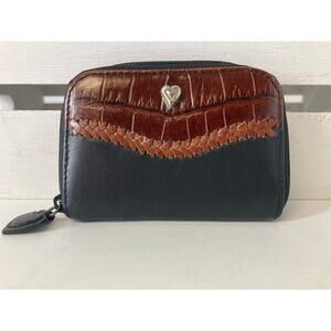 BRIGHTON SMALL BLACK, BROWN CARD HOLDER ZIP CLOSURE WALLET